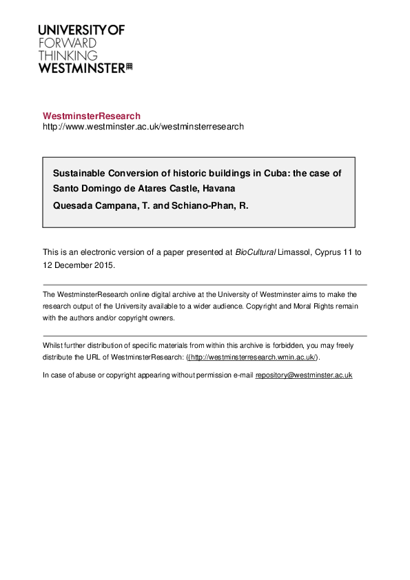 Sustainable Conversion of historic buildings in Cuba: the case of Santo Domingo de Atares Castle, Havana
