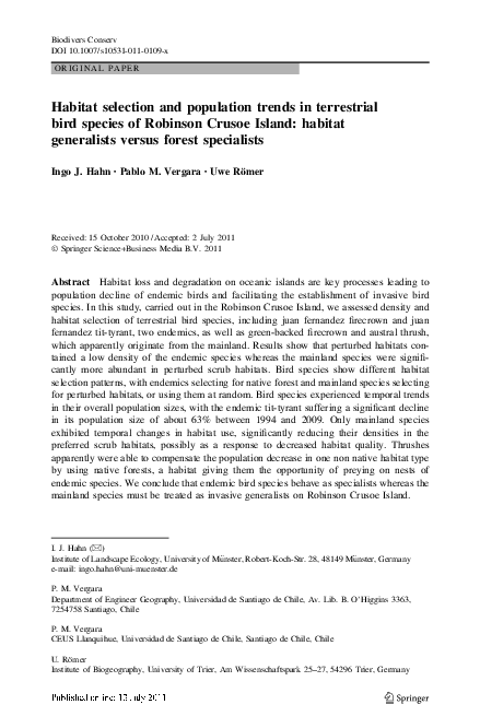 (PDF) Habitat selection and population trends in terrestrial bird ...