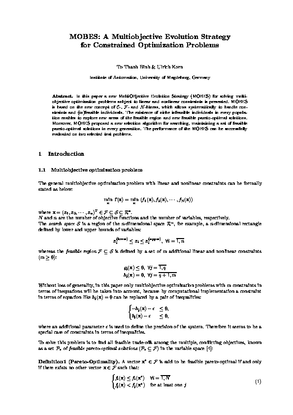 (PDF) MOBES: A Multiobjective Evolution Strategy for Constrained ...