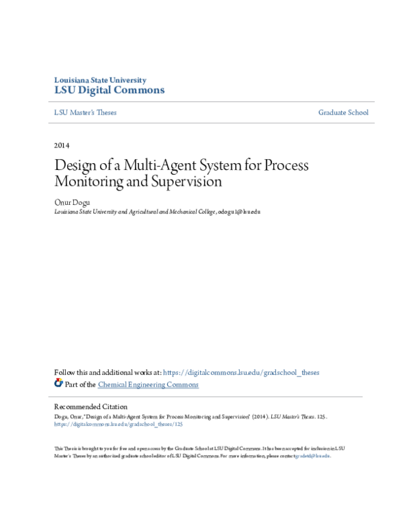 (PDF) Design of a Multi-Agent System for Process Monitoring and Supervision