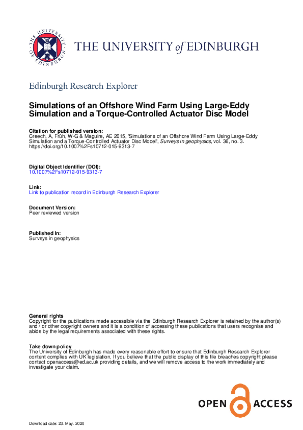 (PDF) Simulations of an Offshore Wind Farm Using Large-Eddy Simulation ...