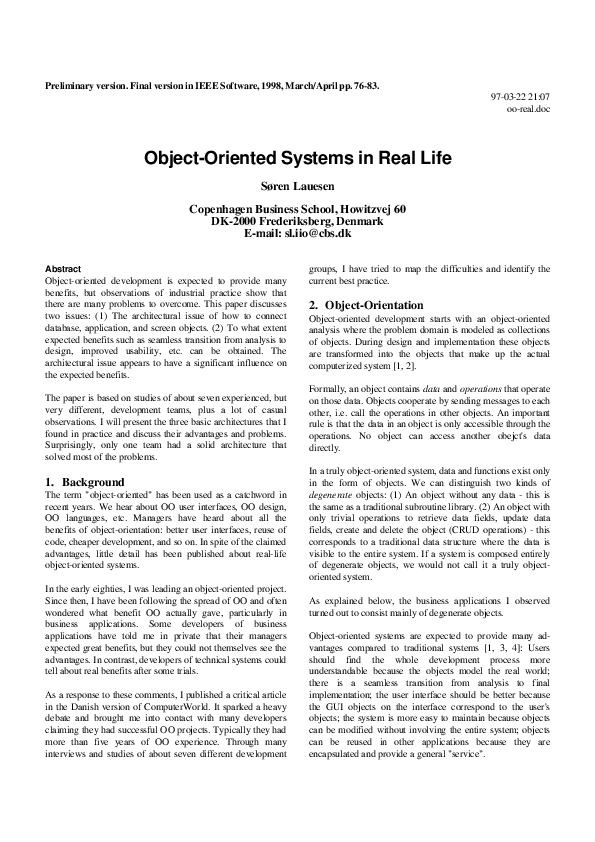(PDF) Object-Oriented Systems in Real Life