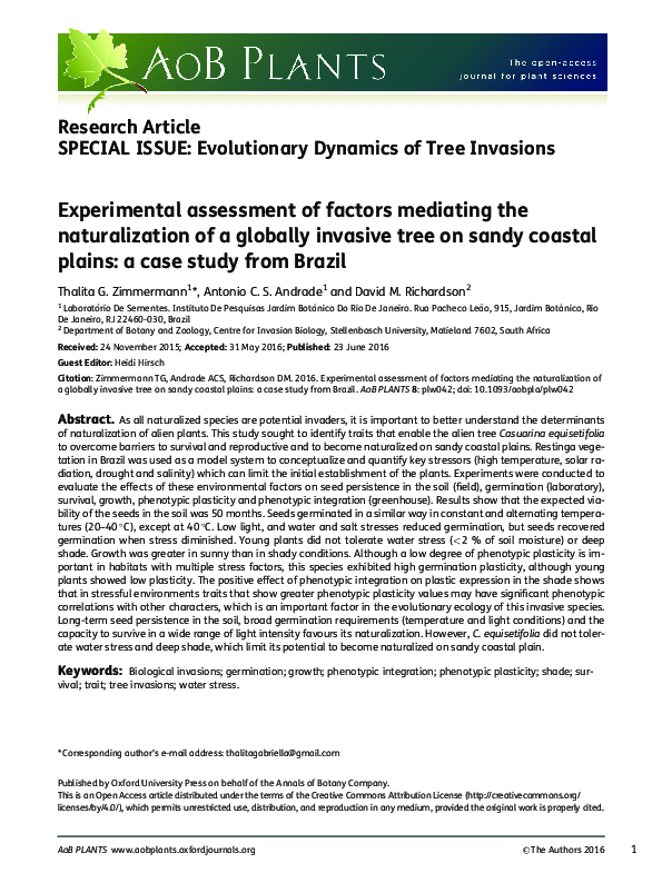 (PDF) Experimental assessment of factors mediating the naturalisation ...