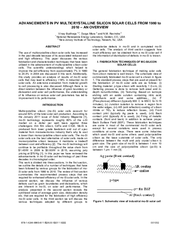 (PDF) Advancements in PV multicrystalline silicon solar cells from 1980 ...