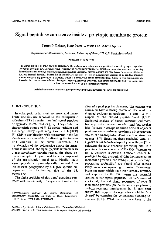 (PDF) Signal peptidase can cleave inside a polytopic membrane protein