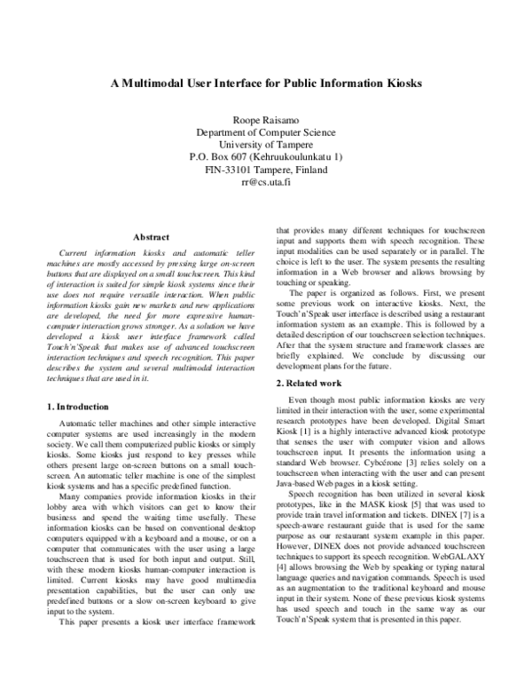 (PDF) A Multimodal User Interface for Public Information Kiosks