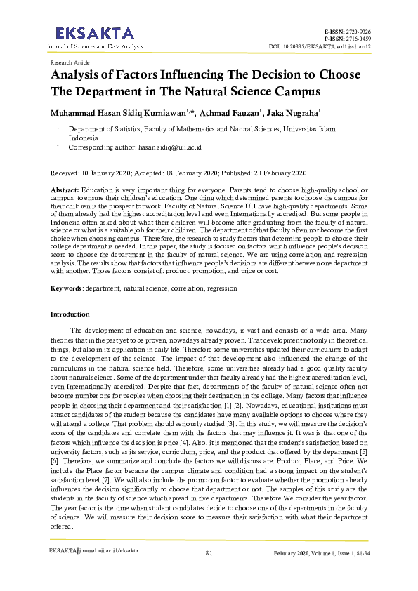 (PDF) Analysis of Factors Influencing The Decision to Choose The ...