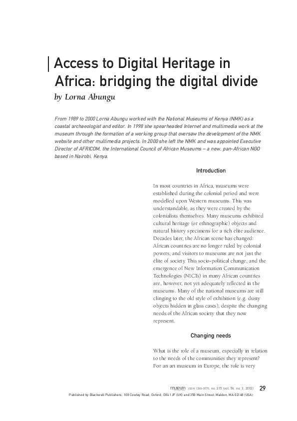 (PDF) Access to Digital Heritage in Africa: bridging the digital divide