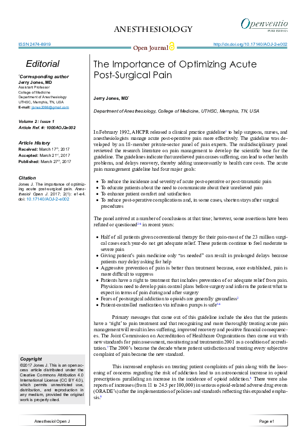(PDF) The Importance of Optimizing Acute Post-Surgical Pain