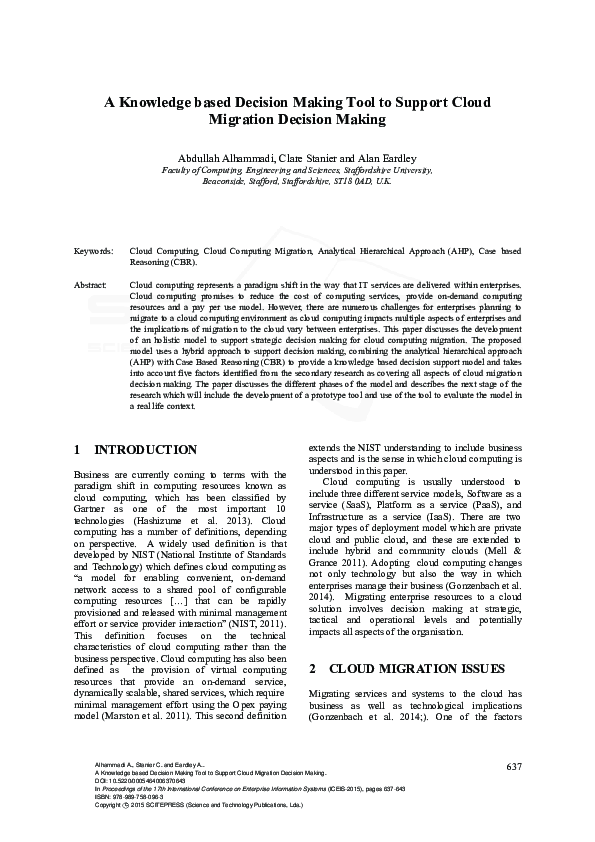 (PDF) A Knowledge based Decision Making Tool to Support Cloud Migration ...