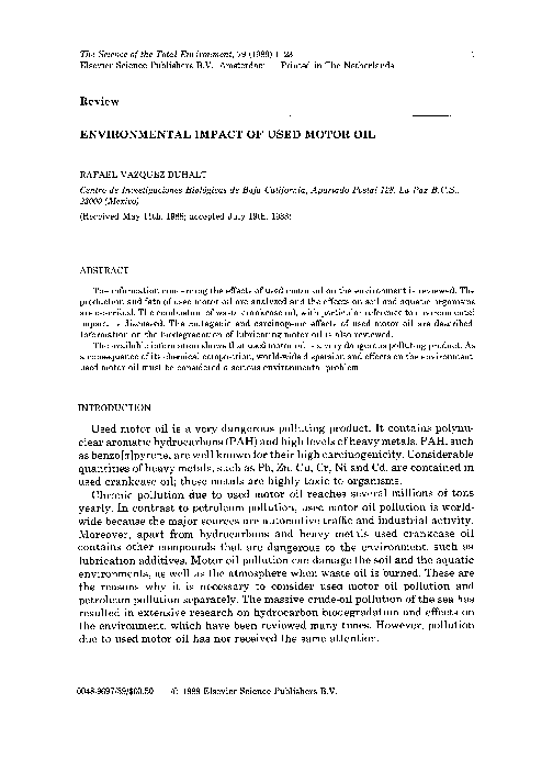 (PDF) Environmental impact of used motor oil