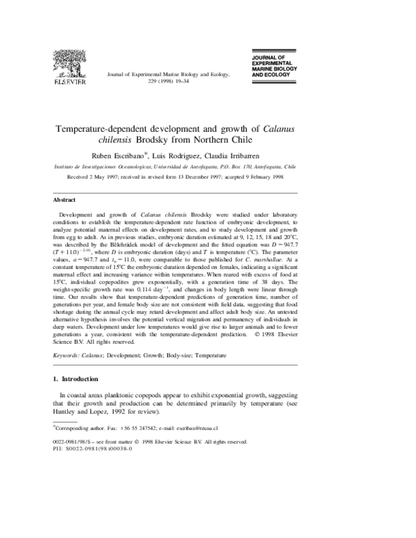 (PDF) Temperature-dependent development and growth of Calanus chilensis ...
