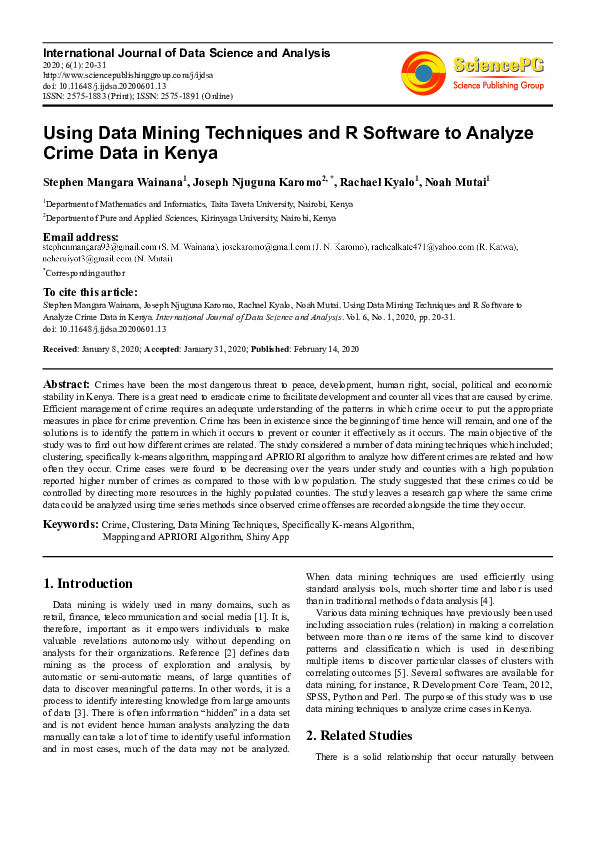 (PDF) Using Data Mining Techniques and R Software to Analyze Crime Data ...