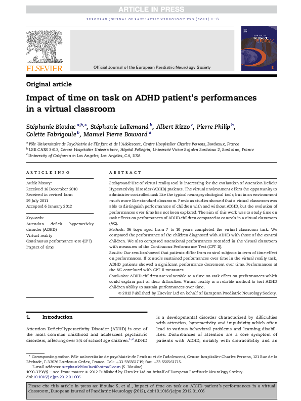 (PDF) Impact of time on task on ADHD patient’s performances in a ...