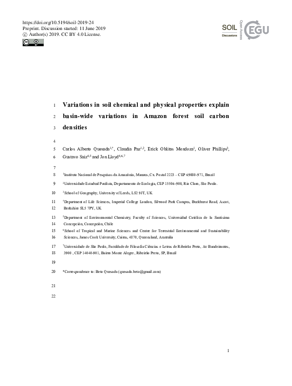 (PDF) Variations in soil chemical and physical properties explain basin ...
