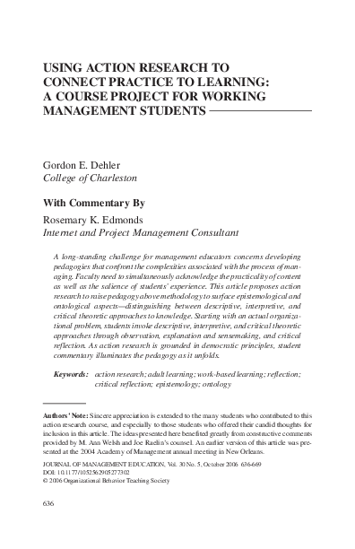 (PDF) Using Action Research to Connect Practice to Learning: A Course ...