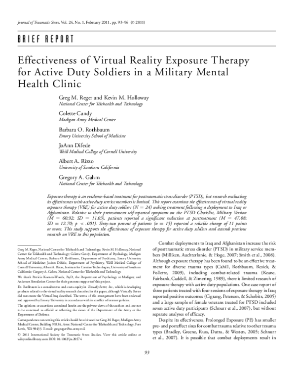 (PDF) Effectiveness of virtual reality exposure therapy for active duty