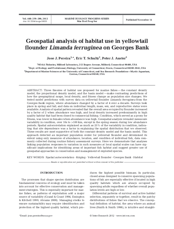 (PDF) Geospatial analysis of habitat use in yellowtail flounder Limanda