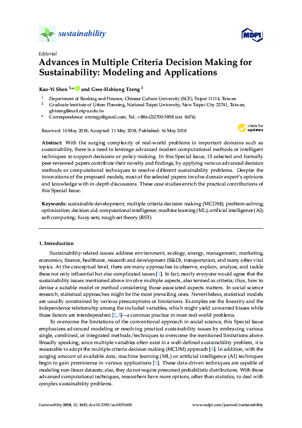 (PDF) Advances in Multiple Criteria Decision Making for Sustainability ...