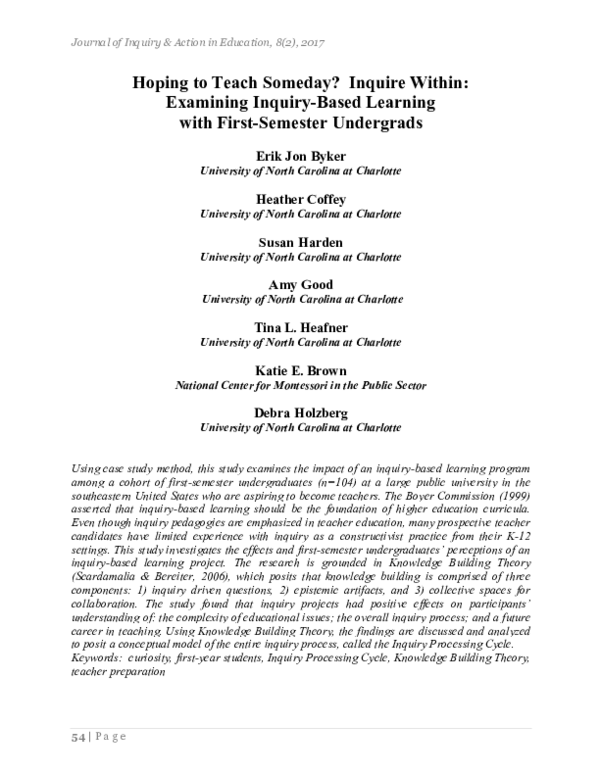 (PDF) Hoping to Teach Someday? Inquire Within: Examining Inquiry-Based ...
