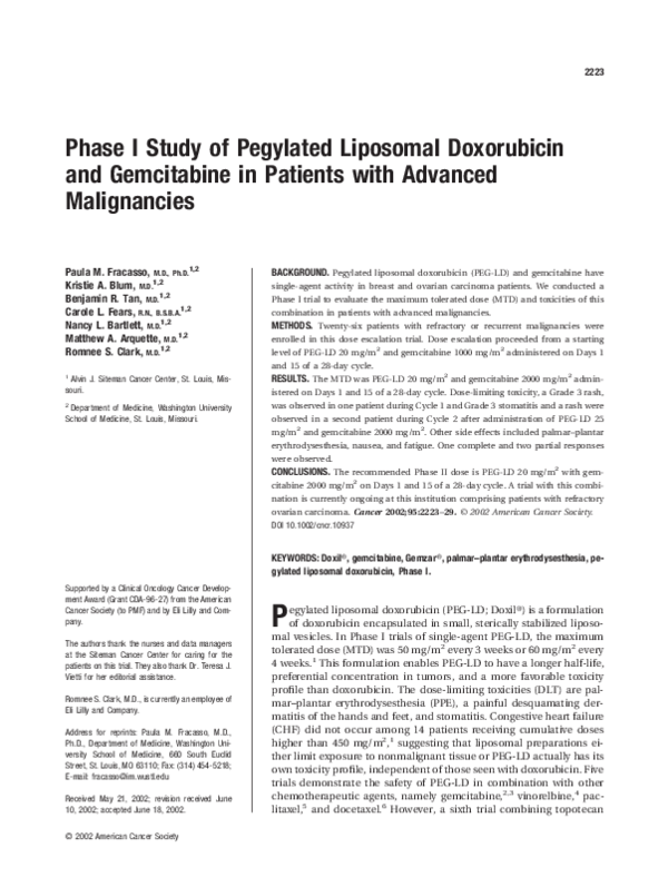 (PDF) Phase I study of pegylated liposomal doxorubicin and gemcitabine ...