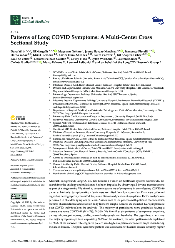 (PDF) Patterns of Long COVID Symptoms: A Multi-Center Cross Sectional Study