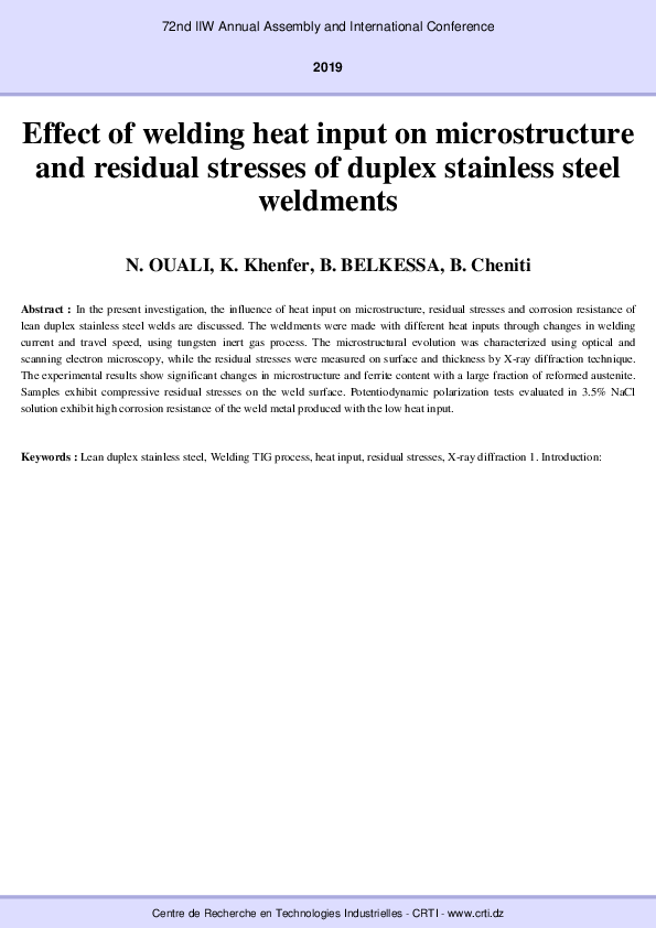 (PDF) Effect of welding heat input on microstructure and residual ...