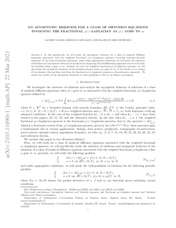 (PDF) On asymptotic behavior for a class of diffusion equations ...