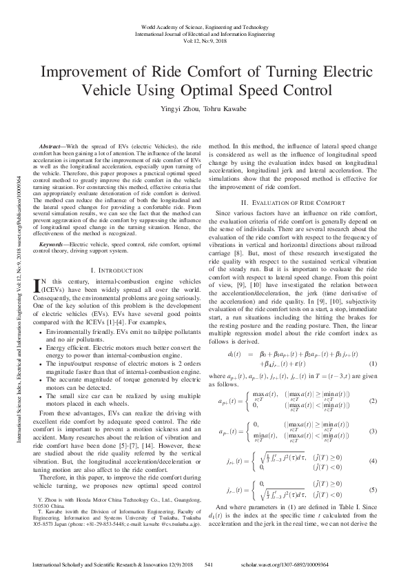 (PDF) Improvement Of Ride Comfort Of Turning Electric Vehicle Using ...