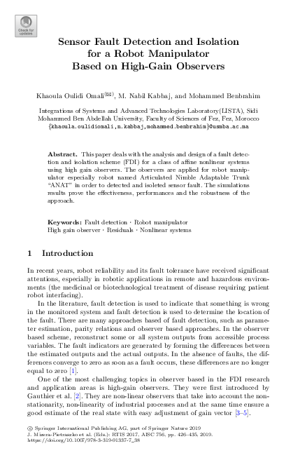 (PDF) Sensor Fault Detection and Isolation for a Robot Manipulator ...