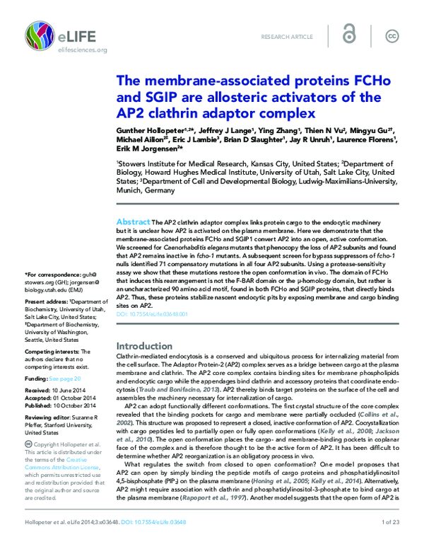 (PDF) The membrane-associated proteins FCHo and SGIP are allosteric ...