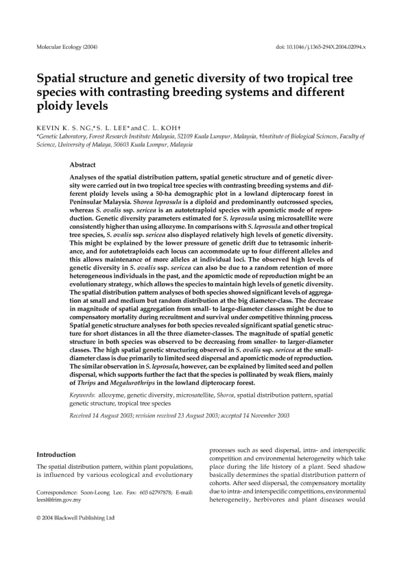 (PDF) Spatial structure and genetic diversity of two tropical tree ...