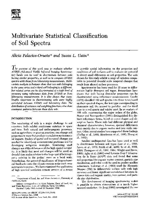 (PDF) Multivariate statistical classification of soil spectra