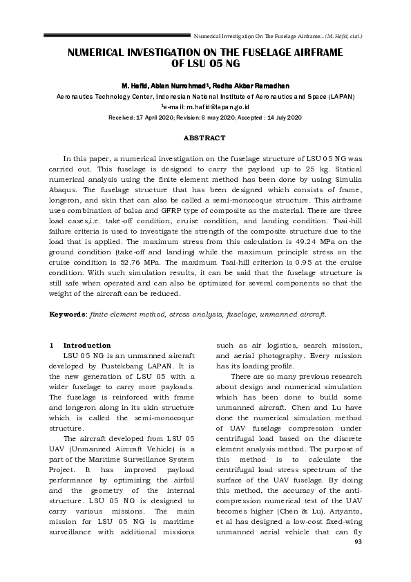 (PDF) Numerical Investigation on the Fuselage Airframe of Lsu 05 NG ...