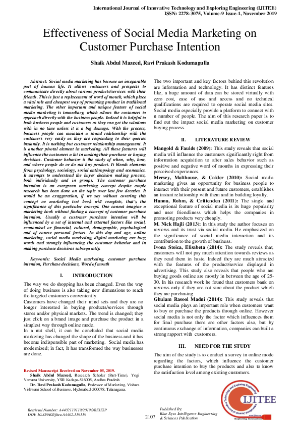 (PDF) Effectiveness of Social Media Marketing on Customer Purchase ...