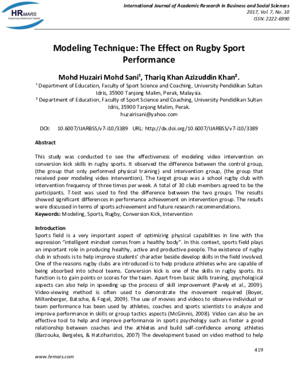 (PDF) Modeling Technique: The Effect on Rugby Sport Performance