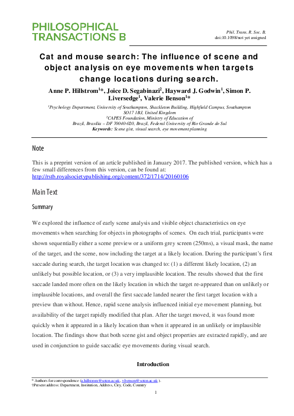 (PDF) Cat and mouse search: the influence of scene and object analysis ...