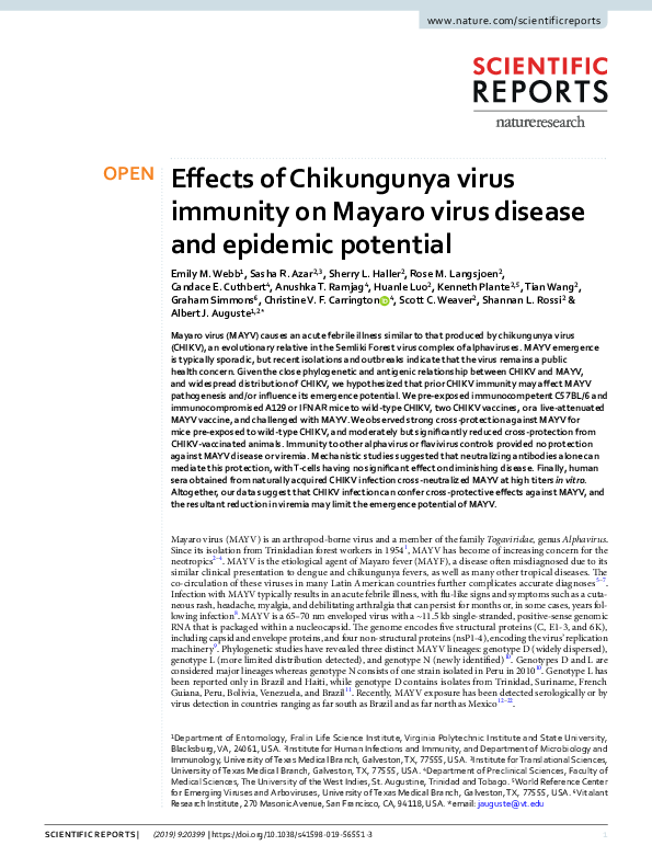 (PDF) Effects of Chikungunya virus immunity on Mayaro virus disease and ...