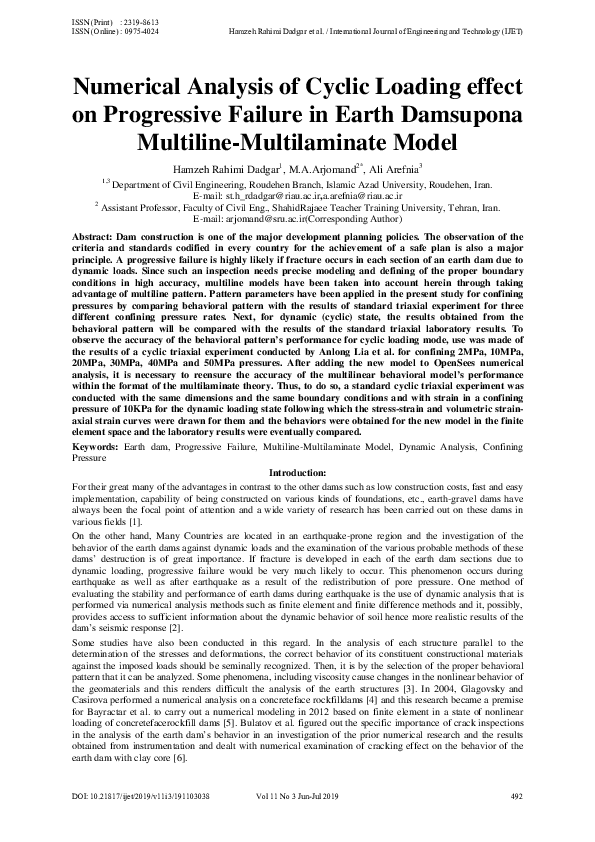 (PDF) Numerical Analysis of Cyclic Loading effect on Progressive ...