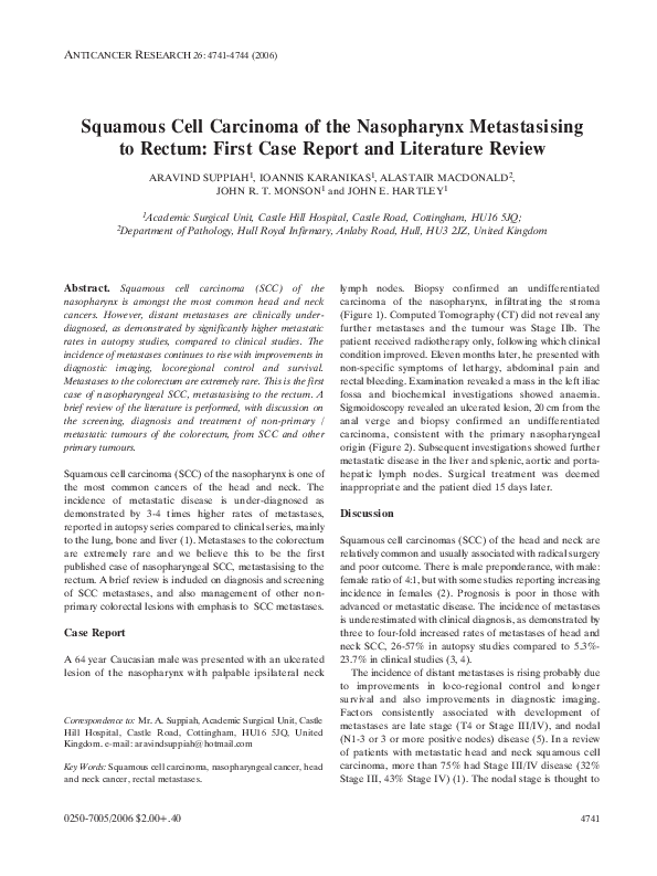 (PDF) Squamous cell carcinoma of the nasopharynx metastasising to ...