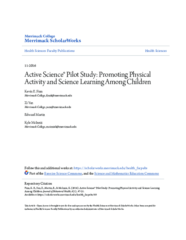 (PDF) Active Science pilot study: promoting physical activity and ...