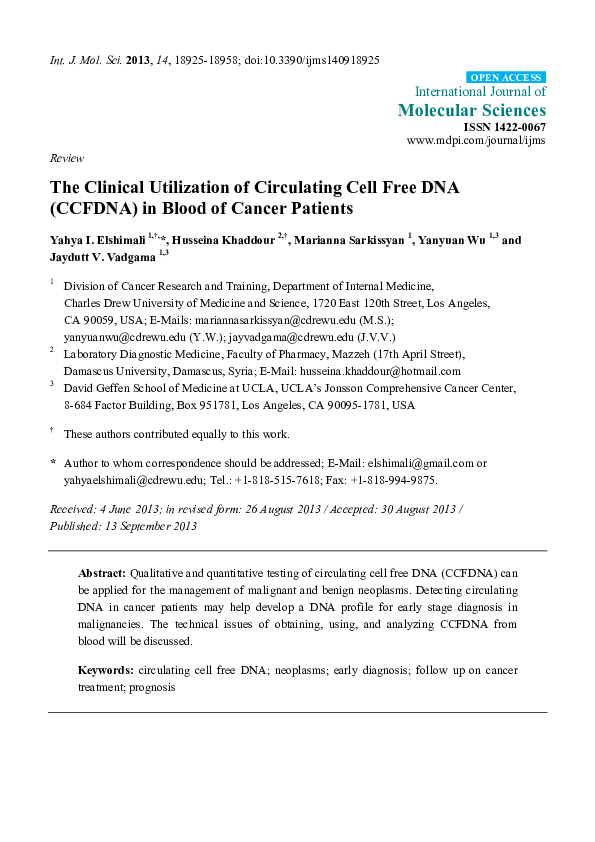(PDF) The Clinical Utilization of Circulating Cell Free DNA