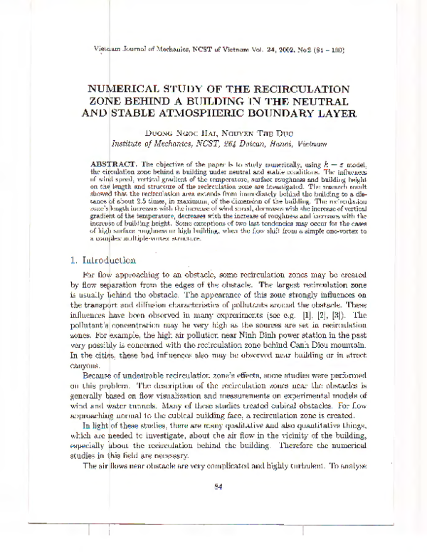 (PDF) Numerical study of the recirculation zone behind a building in ...