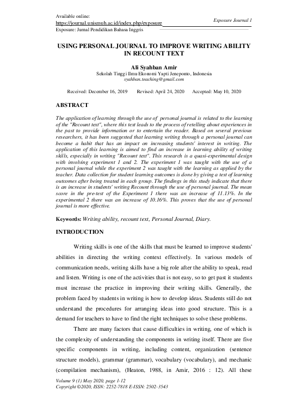 (PDF) Using Personal Journal to Improve Writing Ability in Recount Text