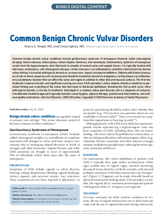 (PDF) Common Benign Chronic Vulvar Disorders | Dr. Cheryl Iglesia ...