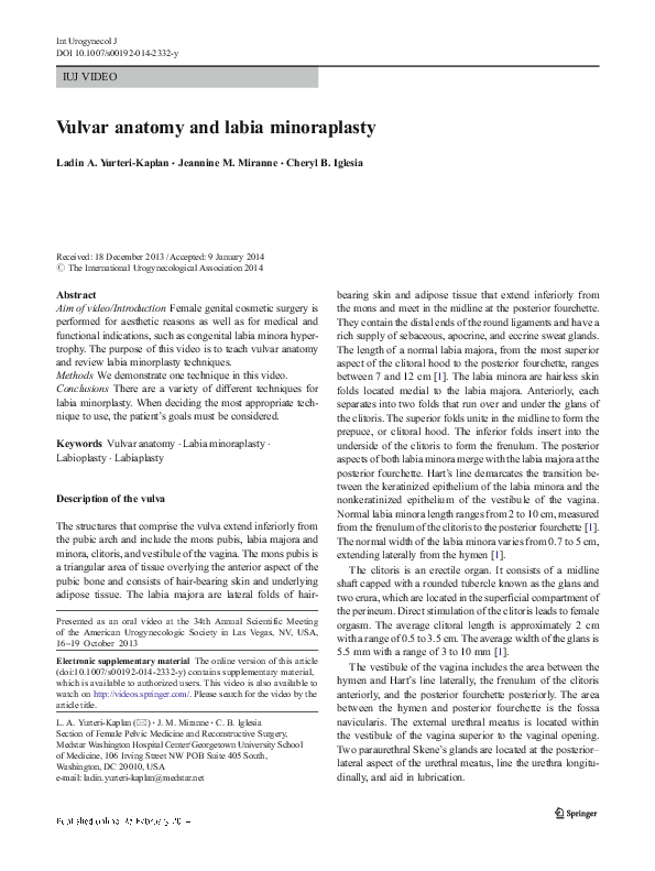 (PDF) Vulvar anatomy and labia minoraplasty