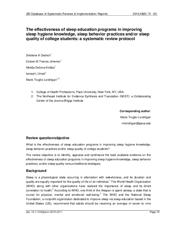 (PDF) The effectiveness of sleep education programs in improving sleep ...