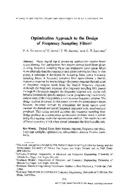 (PDF) Optimization approach to the design of frequency sampling filters