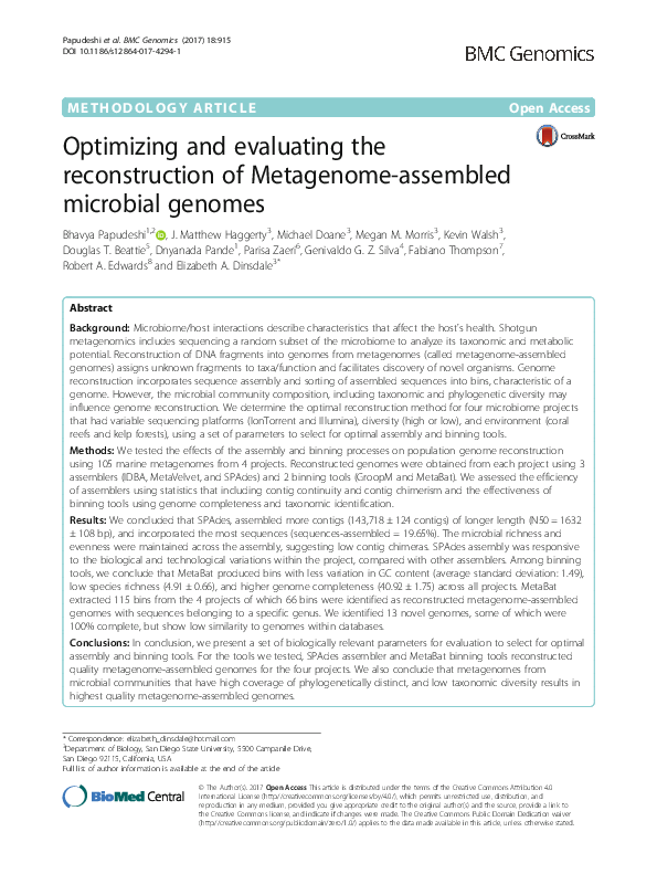 (PDF) Optimizing and evaluating the reconstruction of Metagenome ...