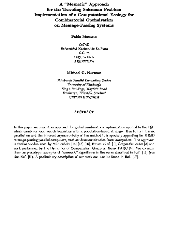 (PDF) A memetic approach for the traveling salesman problem ...